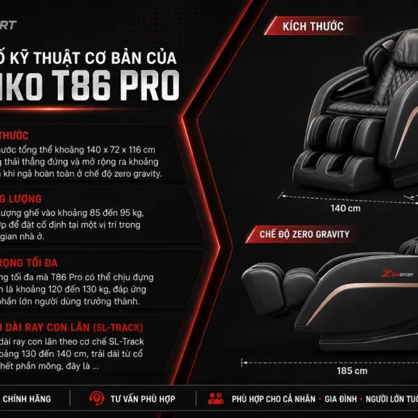 Ghế Massage Toshiko T86 Pro: Con Lăn 4D DeepTouch, AI Scan Pro+