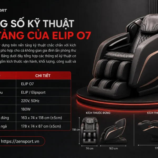 Ghế Massage ELIP O7: 24 Bài Tự Động, Trục SSLL, Túi Khí Toàn Diện