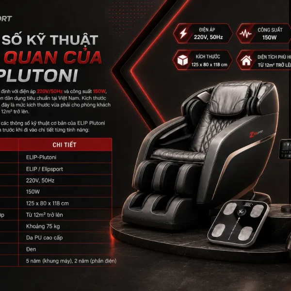 Ghế Massage ELIP Plutoni: Trục SL, Body Scan, Túi Khí Diện Rộng