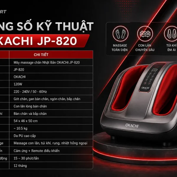 Máy massage chân OKACHI JP-820: 4 motor, massage nhiệt hồng ngoại