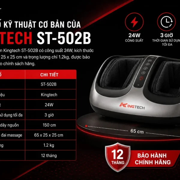 Máy massage chân KINGTECH ST-502B: Túi khí nén, sưởi ấm