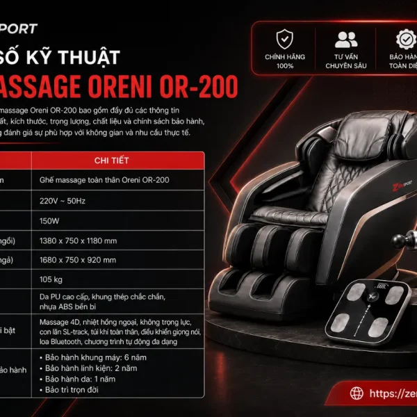 Ghế massage Oreni OR-200: Zero Gravity, điều khiển giọng nói