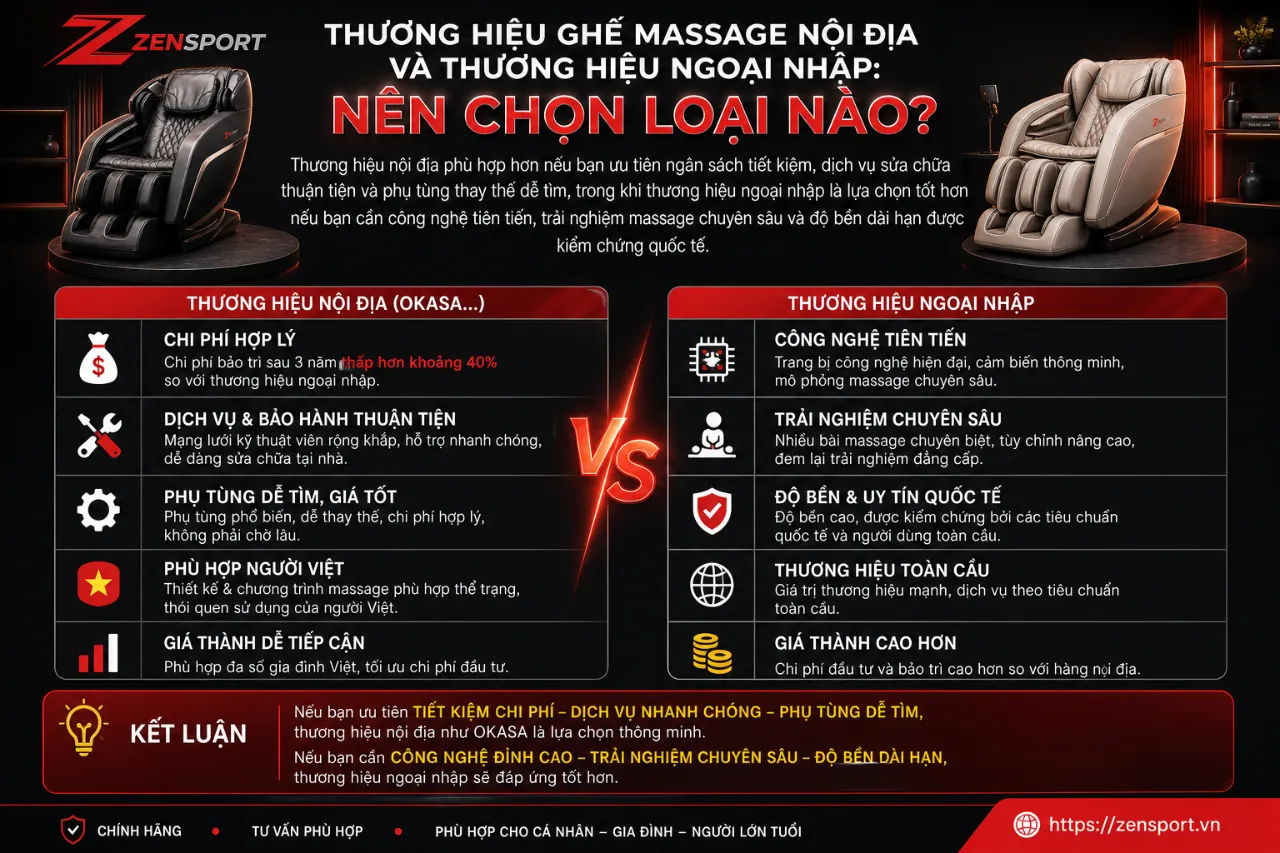 Thương Hiệu Ghế Massage Nội Địa Và Thương Hiệu Ngoại Nhập: Nên Chọn Loại Nào?