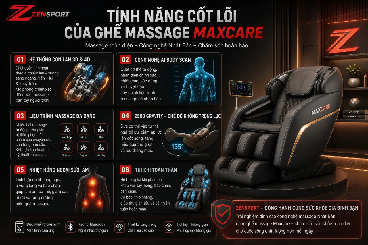 Tính Năng Cốt Lõi Của Ghế Massage Maxcare
