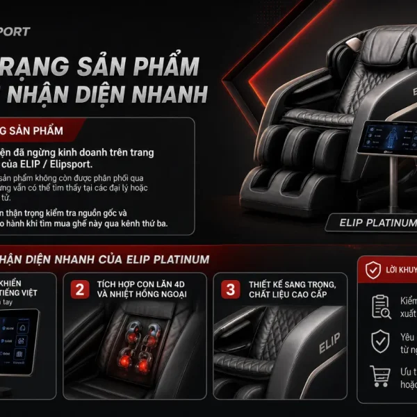 Ghế Massage ELIP Platinum: AI Ion Âm, Massage 3D, Túi Khí Toàn Thân