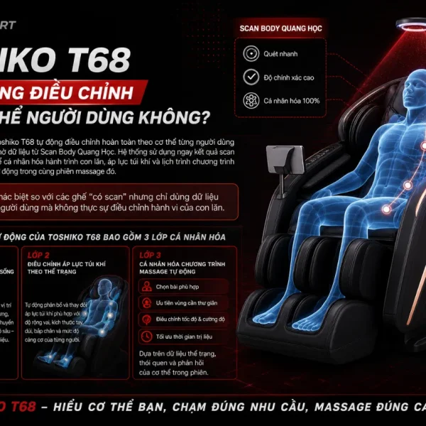 Ghế Massage Toshiko T68: Con Lăn 4D, Scan Body Quang Học