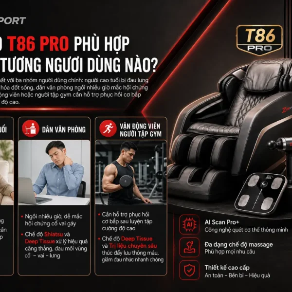 Ghế Massage Toshiko T86 Pro: Con Lăn 4D DeepTouch, AI Scan Pro+