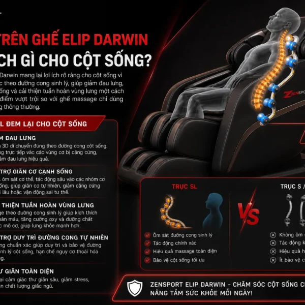 Ghế Massage ELIP Darwin: Trục S, Nhiệt Hồng Ngoại