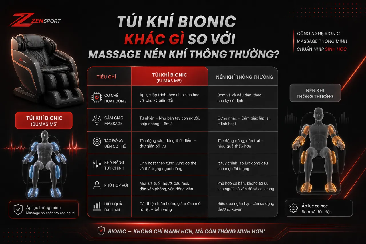 Túi Khí Bionic Khác Gì So Với Massage Nén Khí Thông Thường?