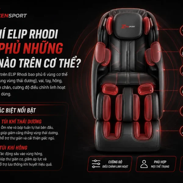 Ghế Massage ELIP Rhodi: AI Giọng Nói, Ion Âm, Hồng Ngoại 40 Độ
