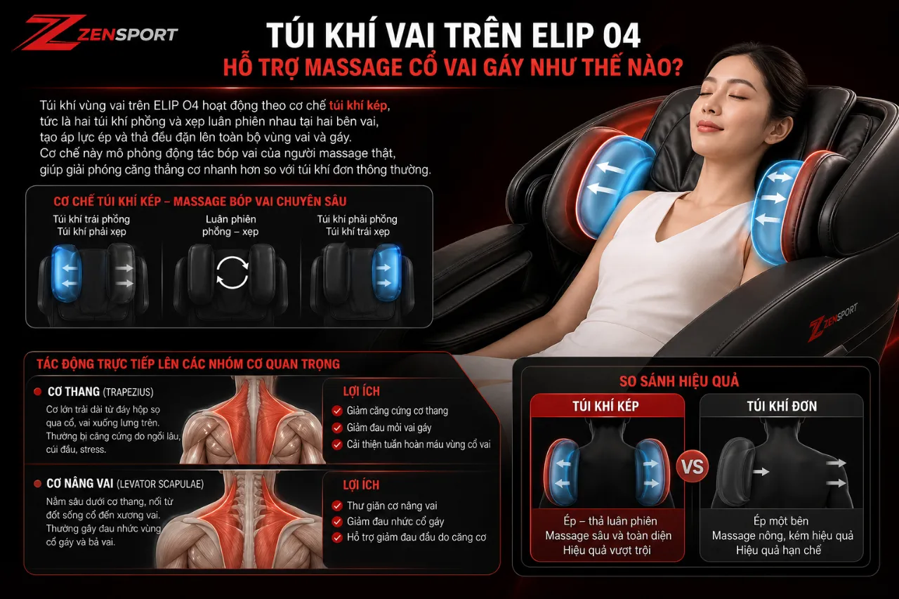 Túi Khí Vai Trên ELIP O4 Hỗ Trợ Massage Cổ Vai Gáy Như Thế Nào?