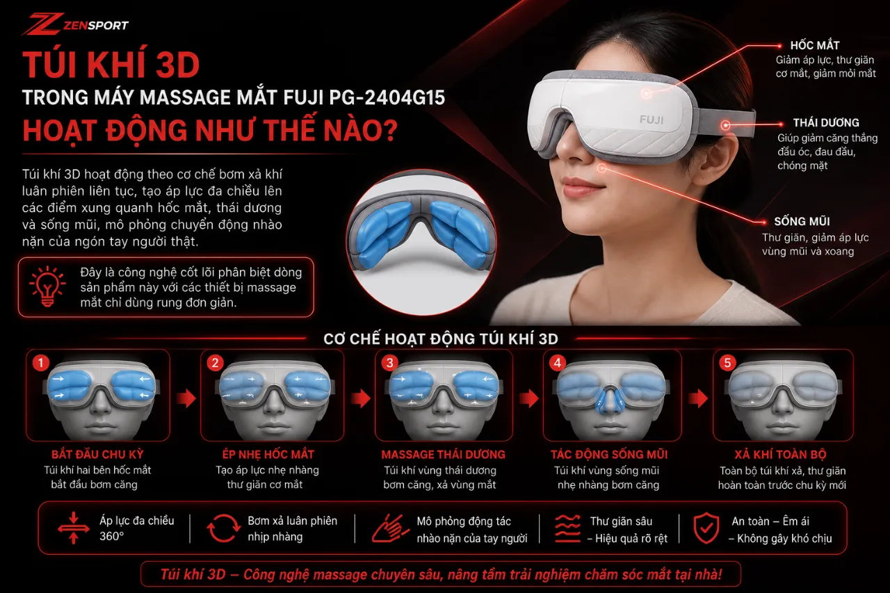 Túi khí 3D trong máy massage mắt Fuji PG-2404G15 hoạt động như thế nào?