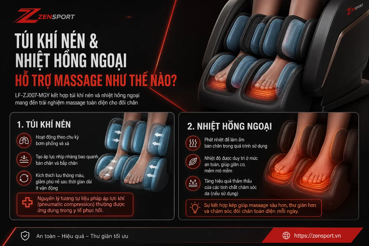 Túi khí nén và nhiệt hồng ngoại hỗ trợ massage như thế nào?