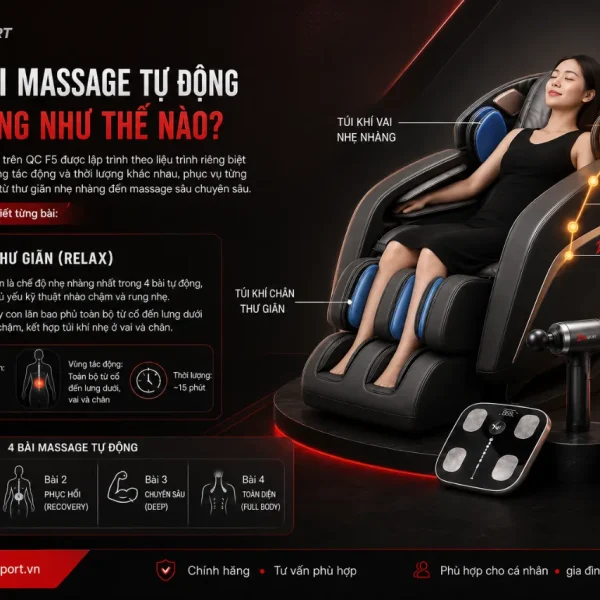 Ghế Massage Queen Crown QC F5: 4 Bài Tự Động, Massage 3D