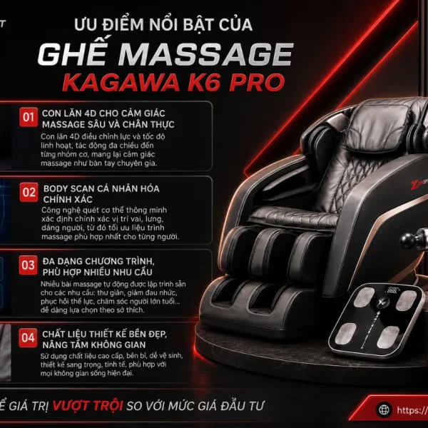 Ghế Massage Kagawa K6 Pro: Con Lăn 4D, Body Scan