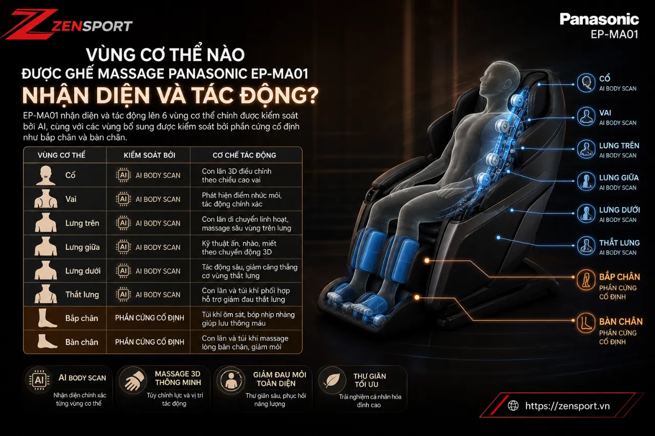Vùng Cơ Thể Nào Được Ghế Massage Panasonic EP-MA01 Nhận Diện Và Tác Động?