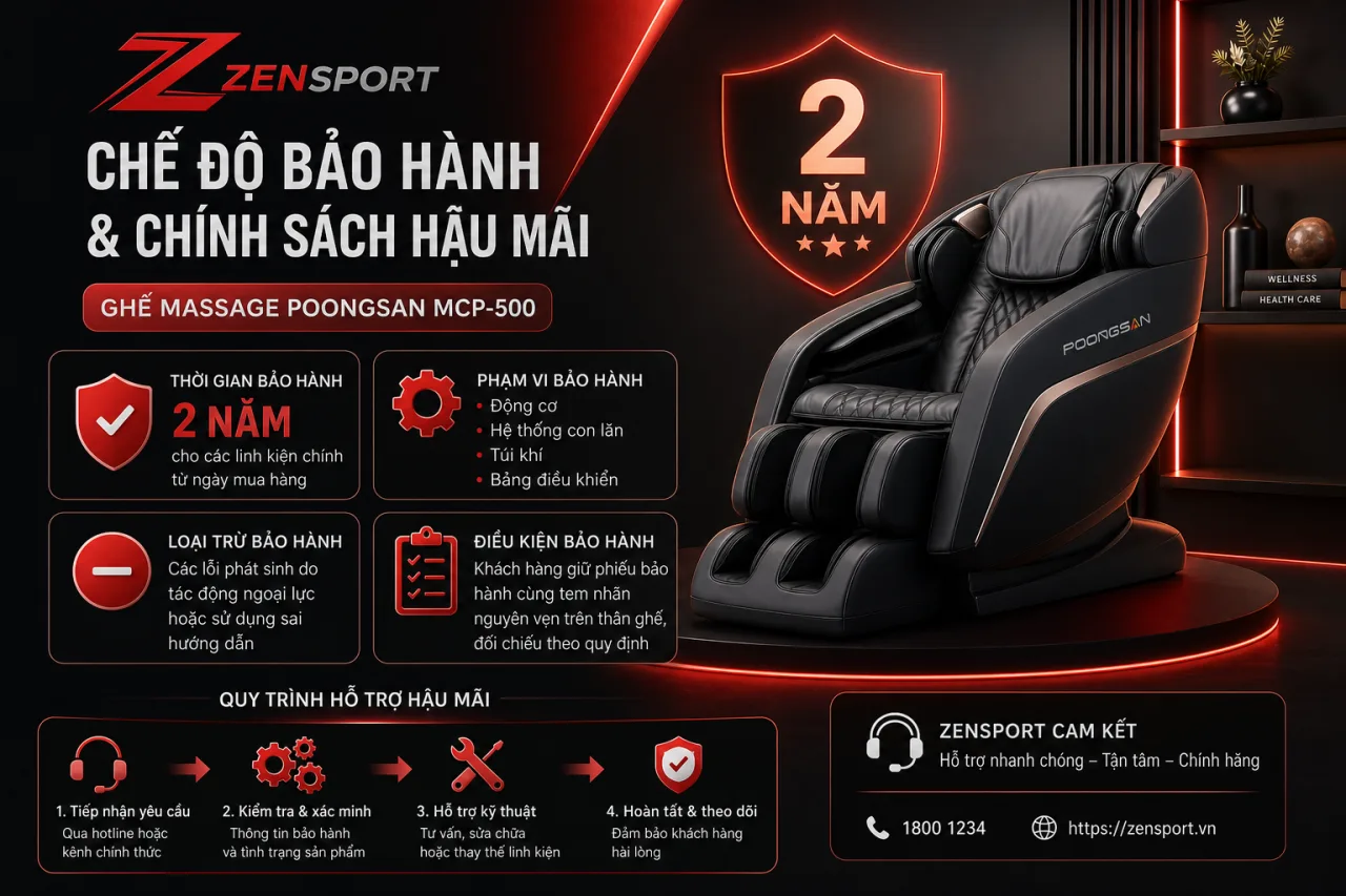 Chế độ bảo hành và chính sách hậu mãi của Ghế massage Poongsan MCP-500 Chế độ bảo hành và chính sách hậu mãi của Ghế massage Poongsan MCP-500