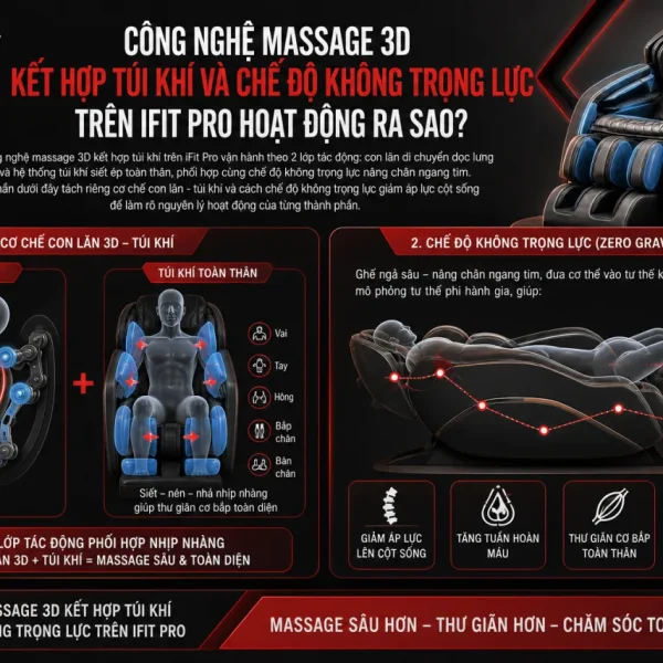 Công nghệ massage 3D kết hợp túi khí và chế độ không trọng lực trên iFit Pro hoạt động
