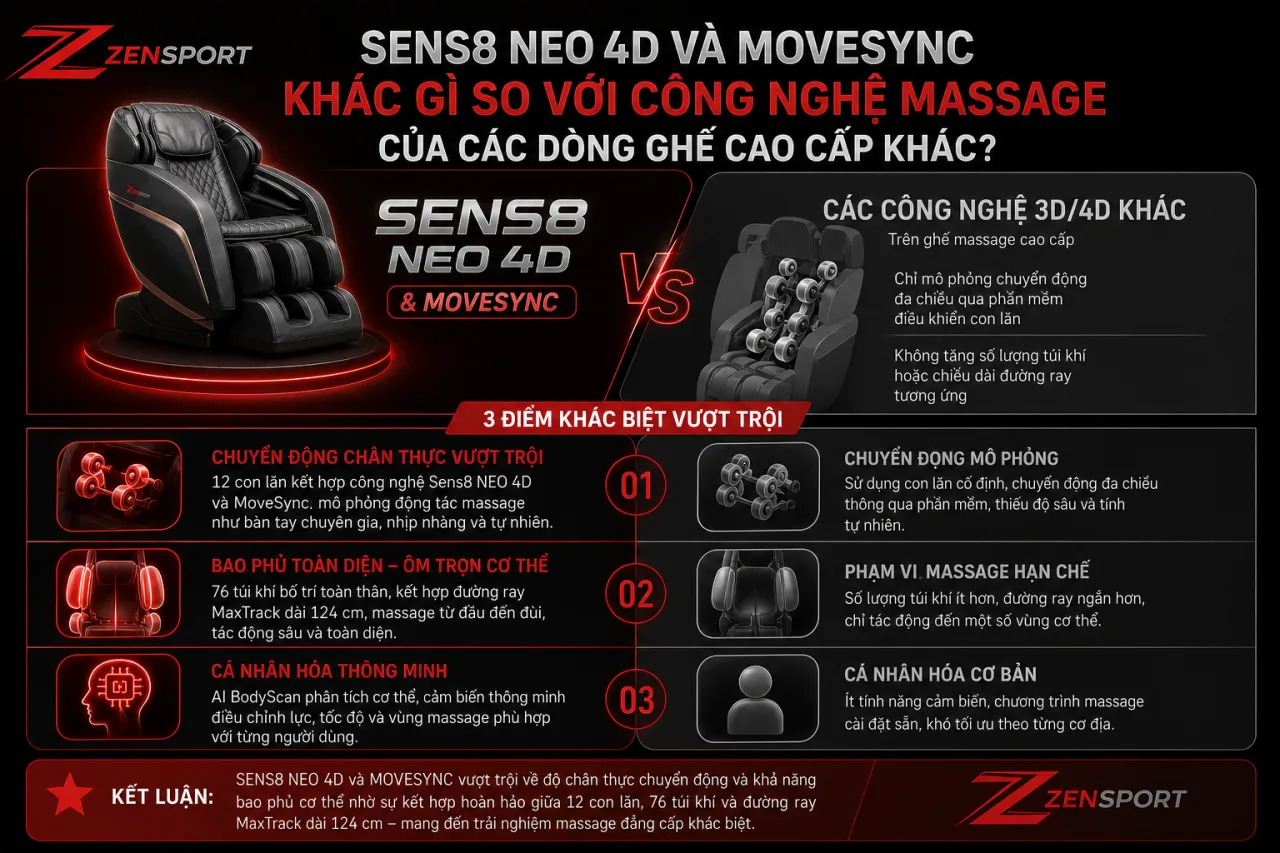 Công nghệ Sens8 NEO 4D và MoveSync khác gì so với công nghệ massage của các dòng ghế cao cấp khác Công nghệ Sens8 NEO 4D và MoveSync khác gì so với công nghệ massage của các dòng ghế cao cấp khác