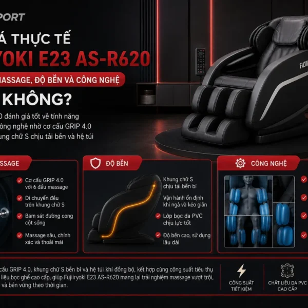 Đánh giá thực tế Fujiiryoki E23 AS-R620 về tính năng massage, độ bền và công nghệ