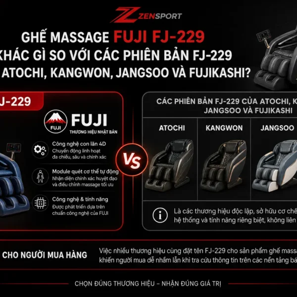 Ghế massage Fuji FJ-229 khác gì so với các phiên bản FJ-229 của Atochi, Kangwon, Jangsoo và Fujikashi