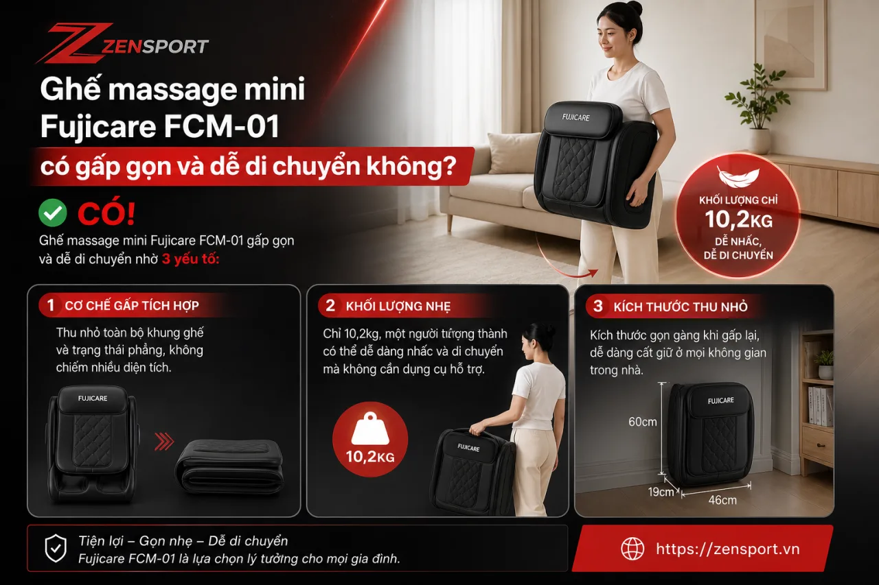 Ghế massage mini Fujicare FCM-01 có gấp gọn và dễ di chuyển Ghế massage mini Fujicare FCM-01 có gấp gọn và dễ di chuyển