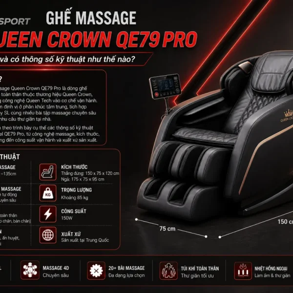 Ghế massage Queen Crown QE79 Pro là gì và có thông số kỹ thuật
