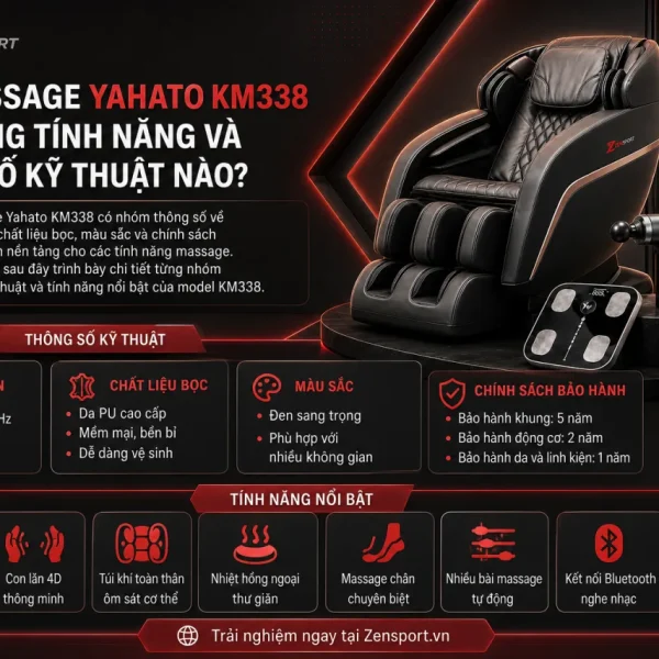Ghế massage Yahato KM338 có những tính năng và thông số kỹ thuật nào