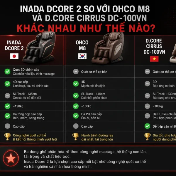 Inada Dcore 2 so với OHCO M8 và D.Core Cirrus DC-100VN khác nhau