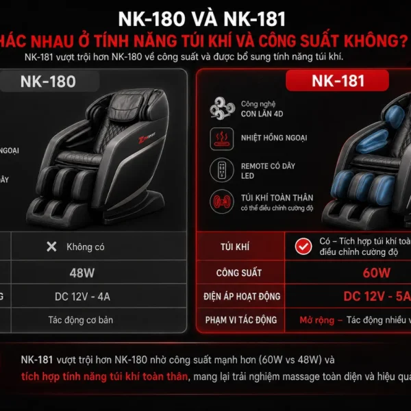 NK-180 và NK-181 khác nhau ở tính năng túi khí và công suất không?