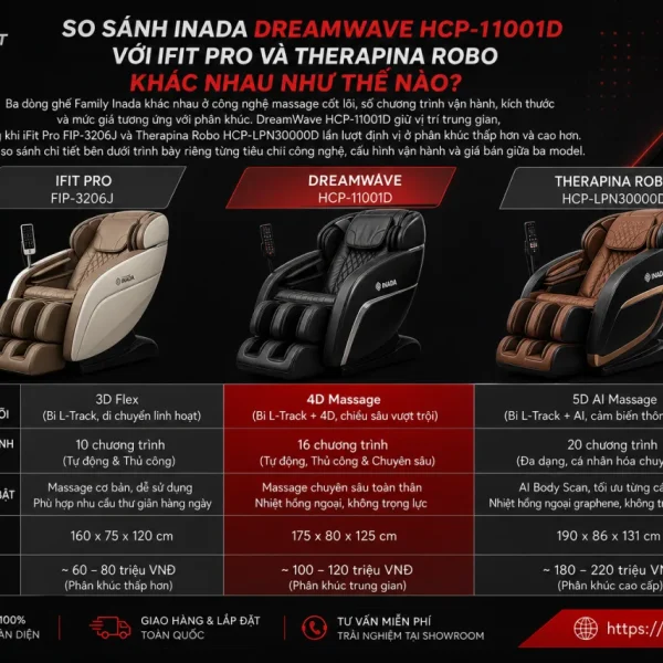 So Sánh Inada DreamWave HCP-11001D Với iFit Pro Và Therapina Robo Khác Nhau