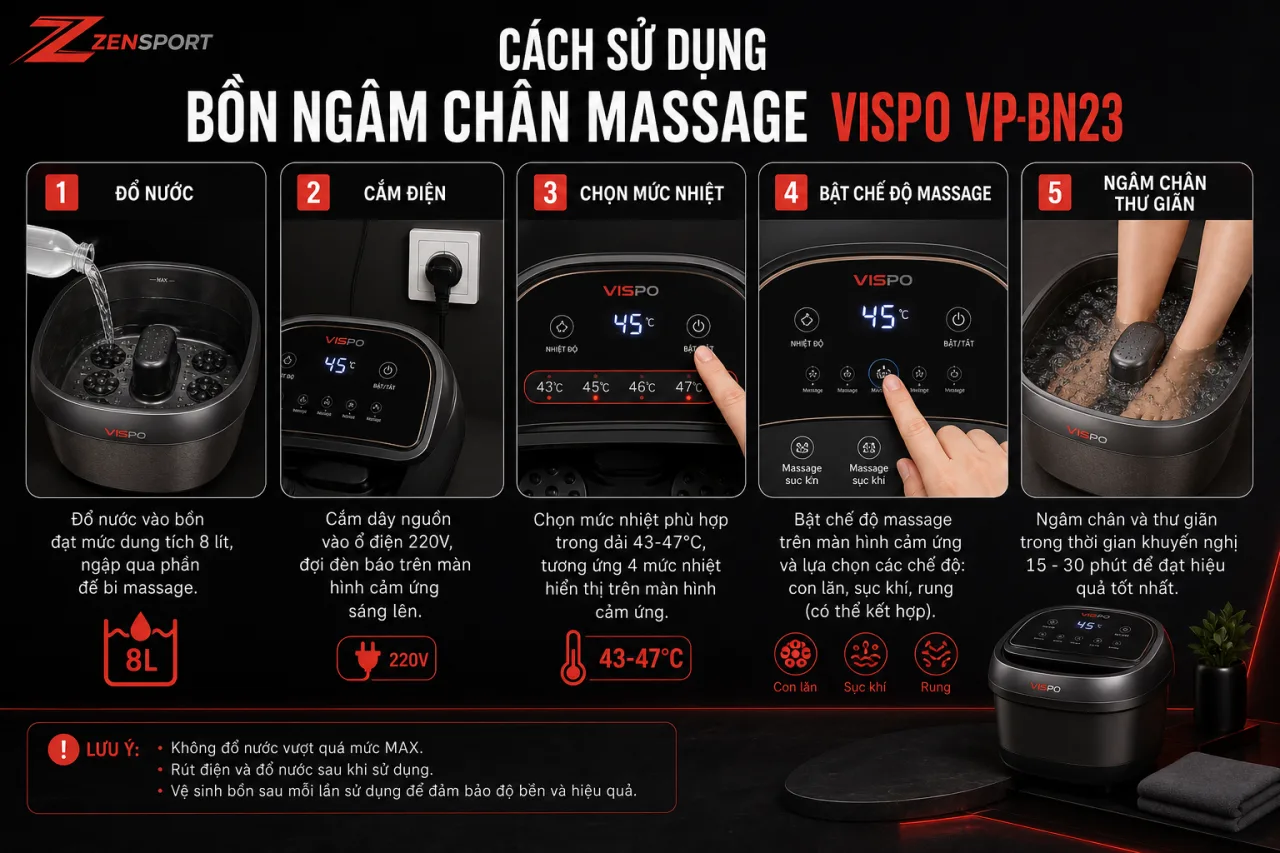 sử dụng Bồn ngâm chân massage Vispo VP-BN23 sử dụng Bồn ngâm chân massage Vispo VP-BN23