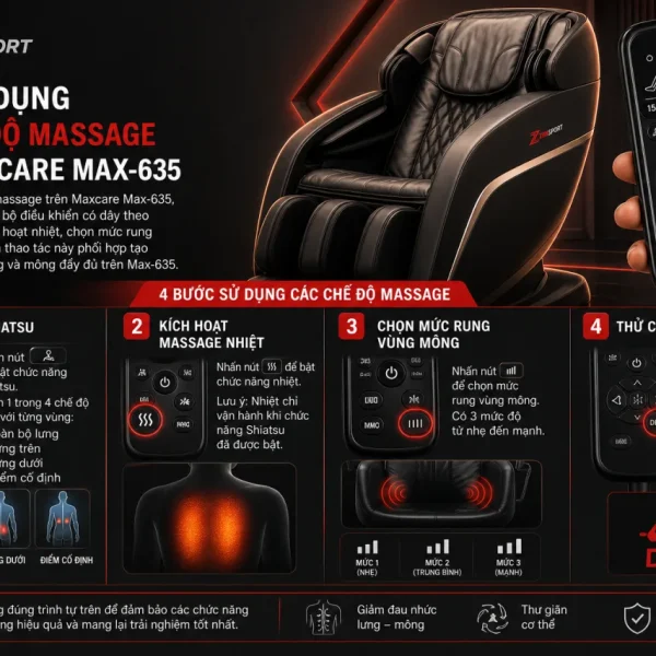 sử dụng các chế độ massage trên Maxcare Max-635
