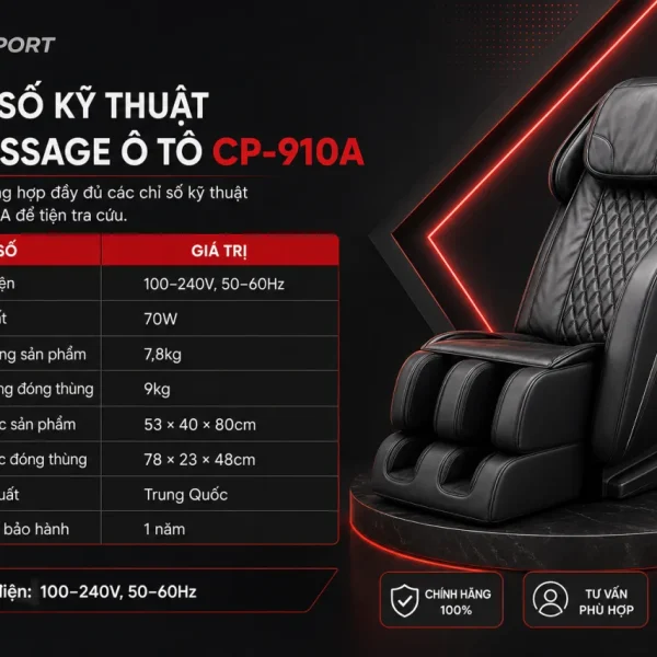 Thông số kỹ thuật của ghế massage ô tô CP-910A gồm những gì