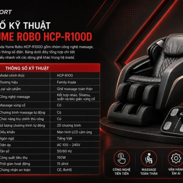 Thông số kỹ thuật của Inada Yume Robo HCP-R100D gồm những gì