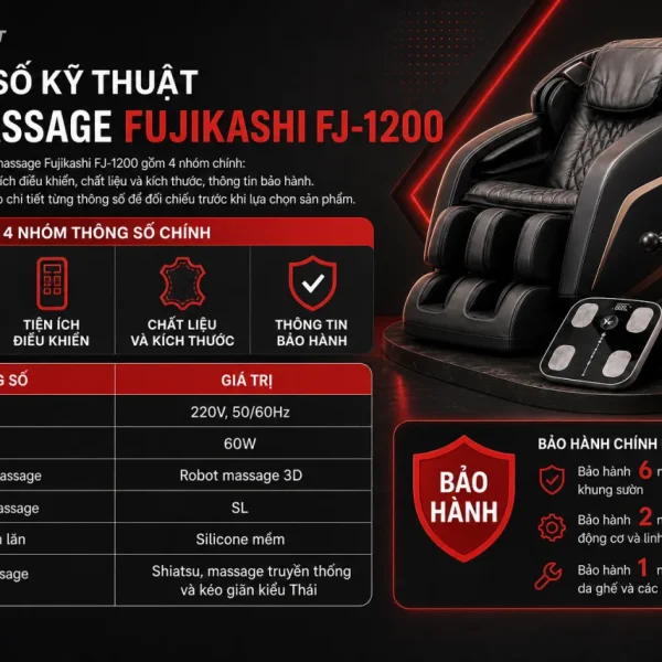 Thông số kỹ thuật ghế massage Fujikashi FJ-1200 gồm những gì