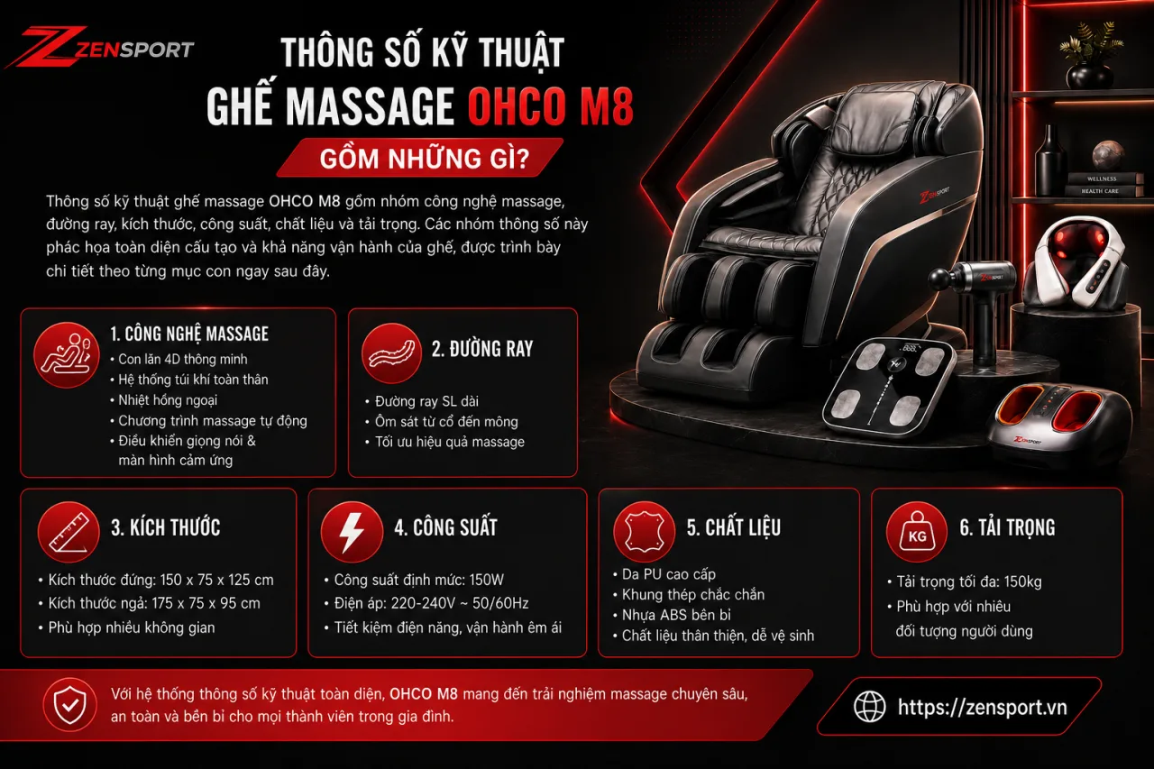 Thông Số Kỹ Thuật Ghế Massage OHCO M8 Gồm Những Gì Thông Số Kỹ Thuật Ghế Massage OHCO M8 Gồm Những Gì