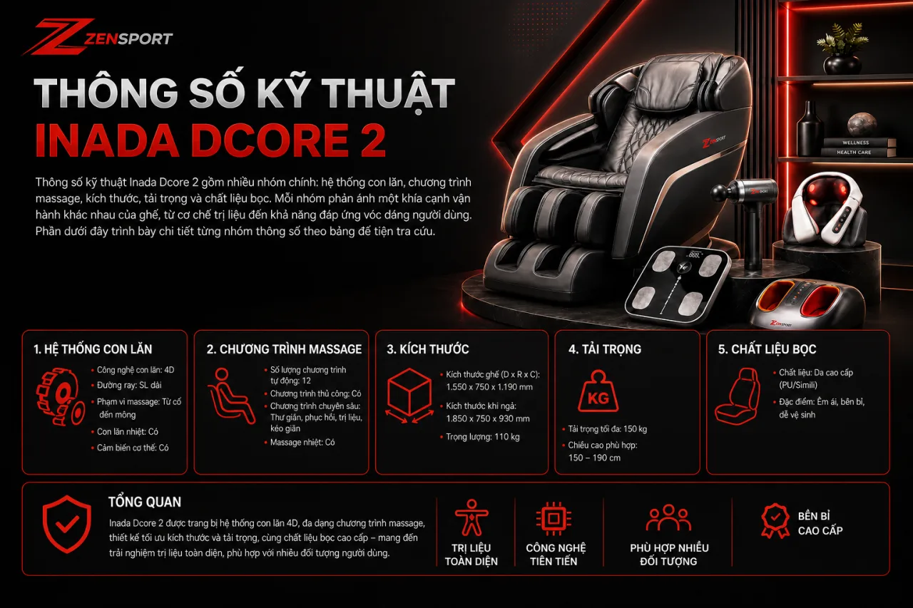 Thông số kỹ thuật Inada Dcore 2 gồm những gì Thông số kỹ thuật Inada Dcore 2 gồm những gì