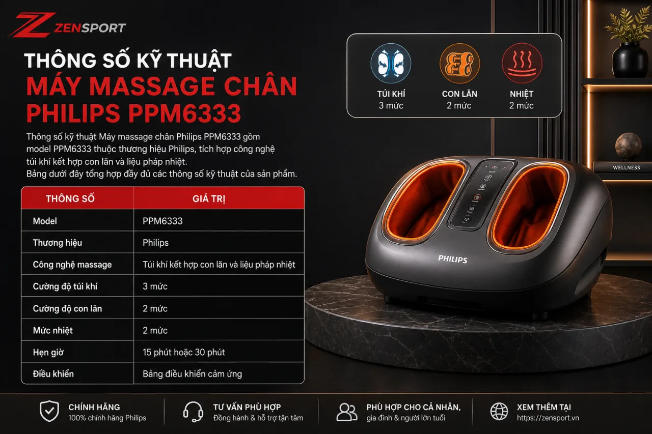 Thông số kỹ thuật Máy massage chân Philips PPM6333 Thông số kỹ thuật Máy massage chân Philips PPM6333