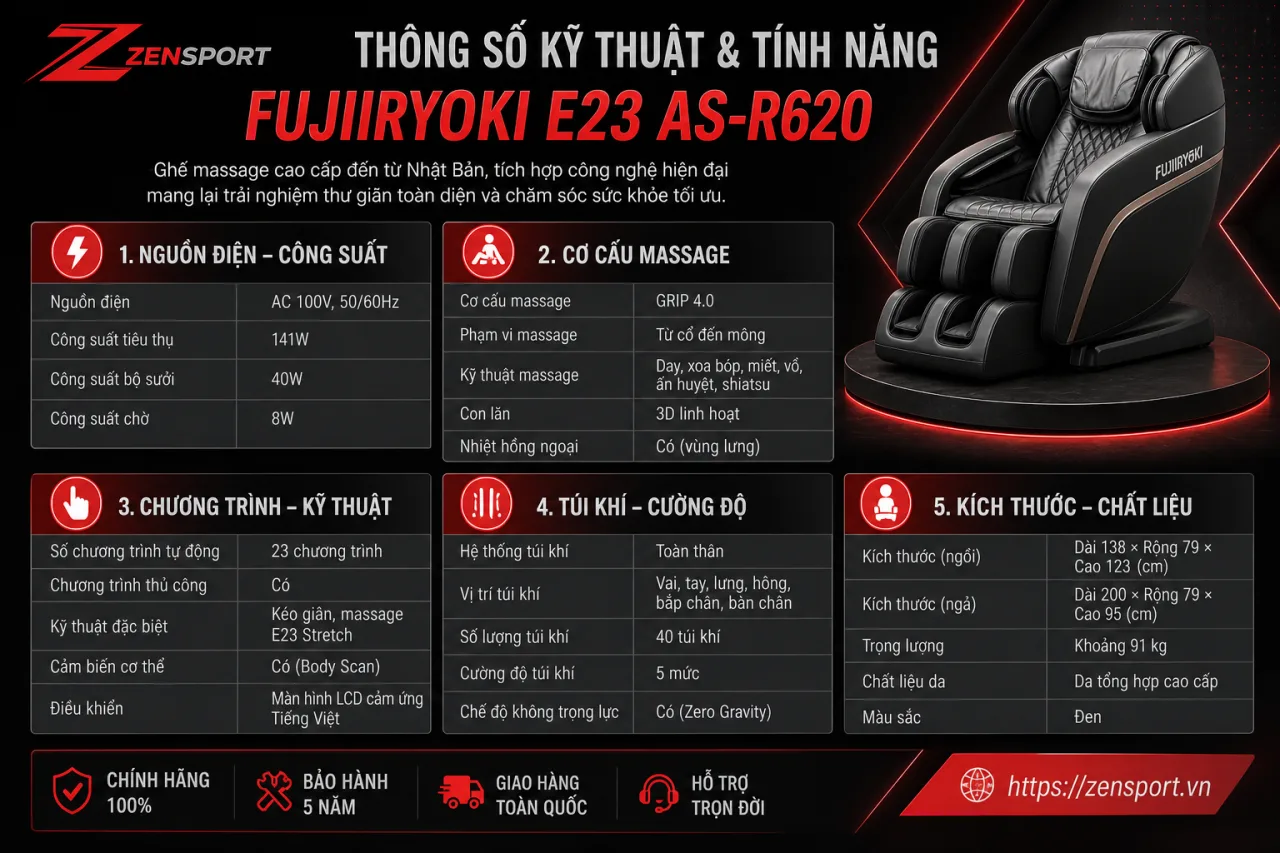 Thông số kỹ thuật và tính năng của Fujiiryoki E23 AS-R620 gồm những gì Thông số kỹ thuật và tính năng của Fujiiryoki E23 AS-R620 gồm những gì