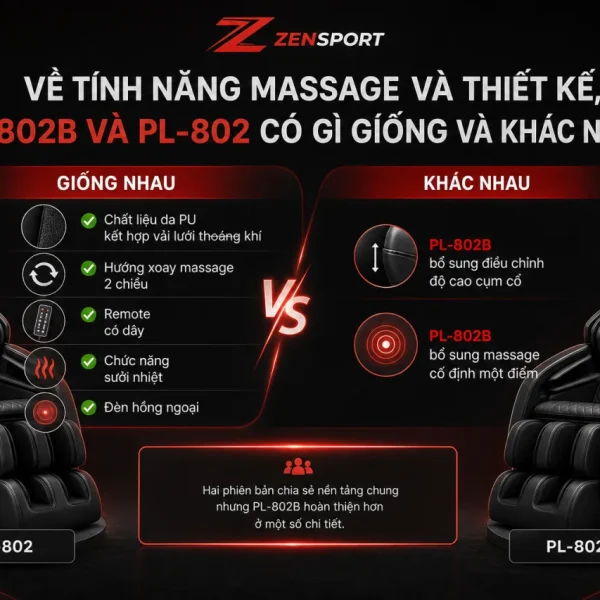 Về tính năng massage và thiết kế, PL-802B và PL-802 có gì giống và khác nhau?