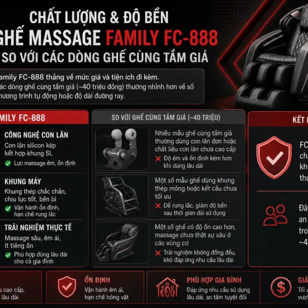 Chất lượng và độ bền ghế massage Family FC-888 so với các dòng ghế cùng tầm giá