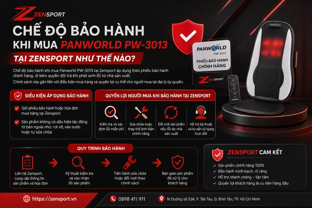 Chế độ bảo hành khi mua Panworld PW-3013 tại Zensport Chế độ bảo hành khi mua Panworld PW-3013 tại Zensport