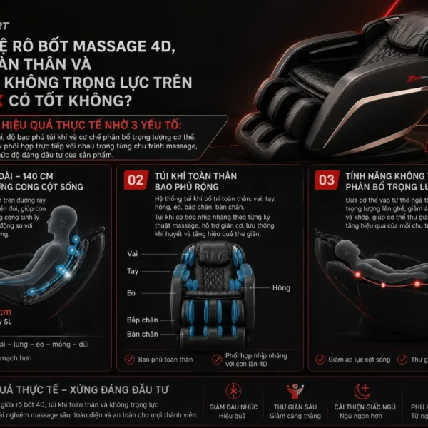 Công Nghệ Rô Bốt Massage 4D, Túi Khí Toàn Thân Và Tính Năng Không Trọng Lực Trên QE 66 LUX