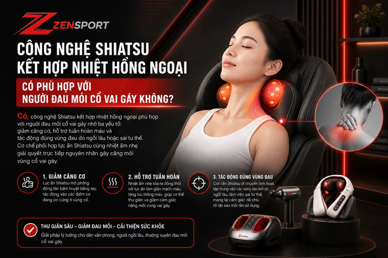 Công Nghệ Shiatsu Kết Hợp Nhiệt Hồng Ngoại Có Phù Hợp Với Người Đau Mỏi Cổ Vai Gáy Công Nghệ Shiatsu Kết Hợp Nhiệt Hồng Ngoại Có Phù Hợp Với Người Đau Mỏi Cổ Vai Gáy