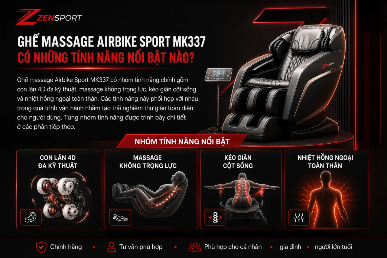 Ghế massage Airbike Sport MK337 có những tính năng nổi bật nào Ghế massage Airbike Sport MK337 có những tính năng nổi bật nào