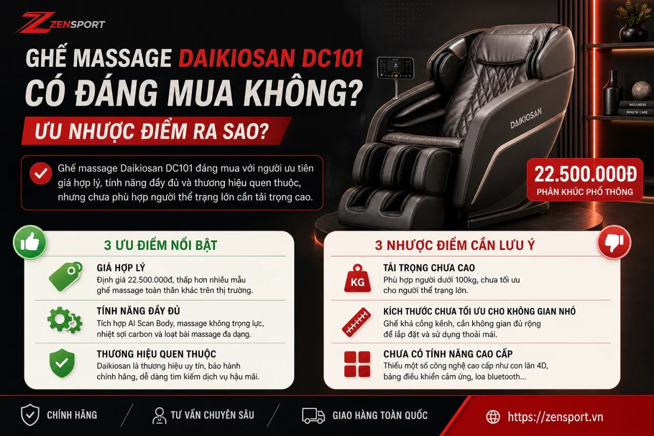 Ghế massage Daikiosan DC101 có đáng mua không? Ưu nhược điểm Ghế massage Daikiosan DC101 có đáng mua không? Ưu nhược điểm