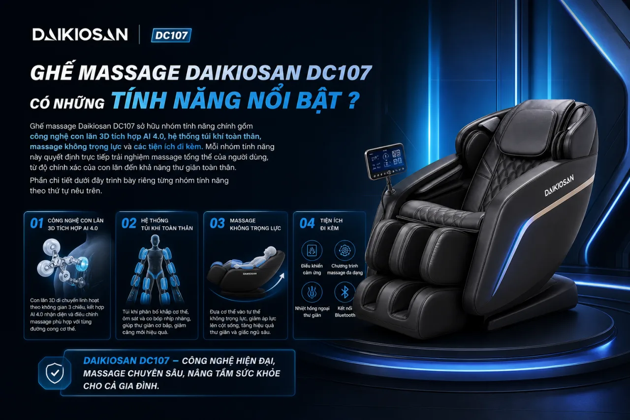 Ghế massage Daikiosan DC107 có những tính năng nổi bật nào Ghế massage Daikiosan DC107 có những tính năng nổi bật nào