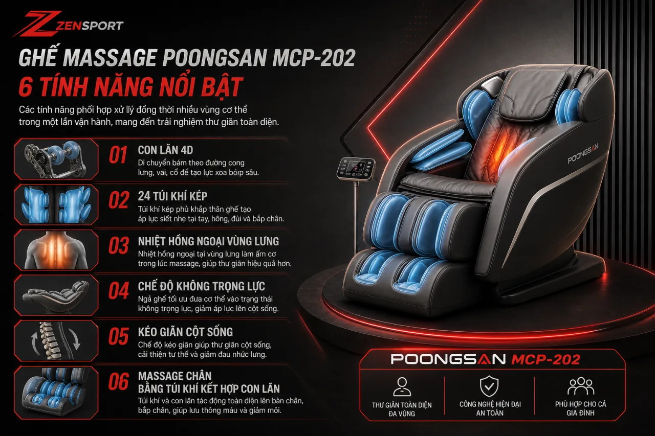 Ghế massage Poongsan MCP-202 có những tính năng nổi bật nào Ghế massage Poongsan MCP-202 có những tính năng nổi bật nào