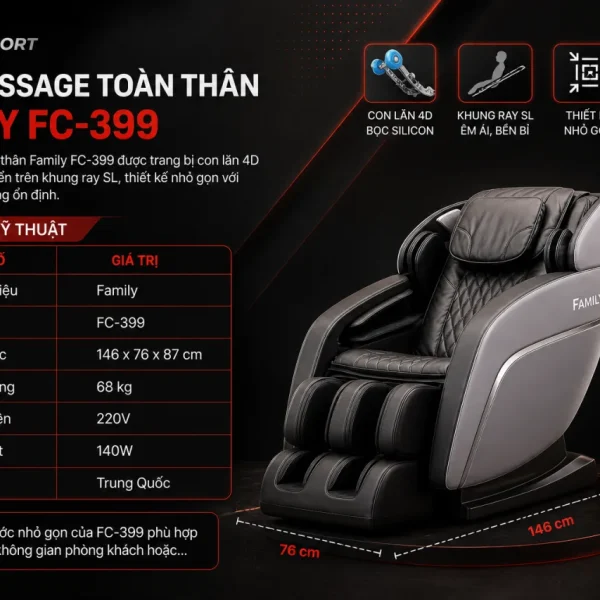 Ghế massage toàn thân Family FC-399 có thông số kỹ thuật